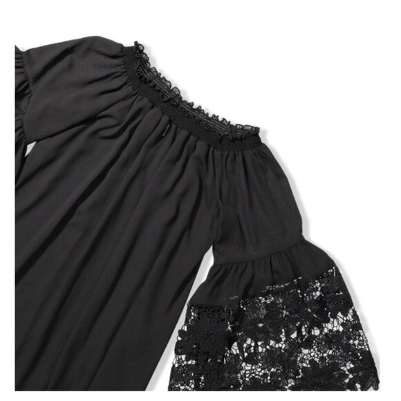 Joseph Ribkoff Black Lace Off Shoulder Dress Resortwear Statement Sleeves XL - Picture 3 of 9